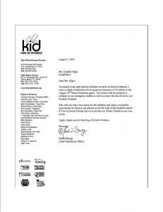 Kids in Distress Thank You letter to GoldFellow